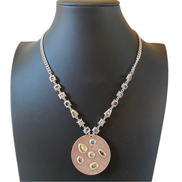 Silver Tone Multi Colored Faux Gemstone Pendant Necklace. - Picture 4 of 5